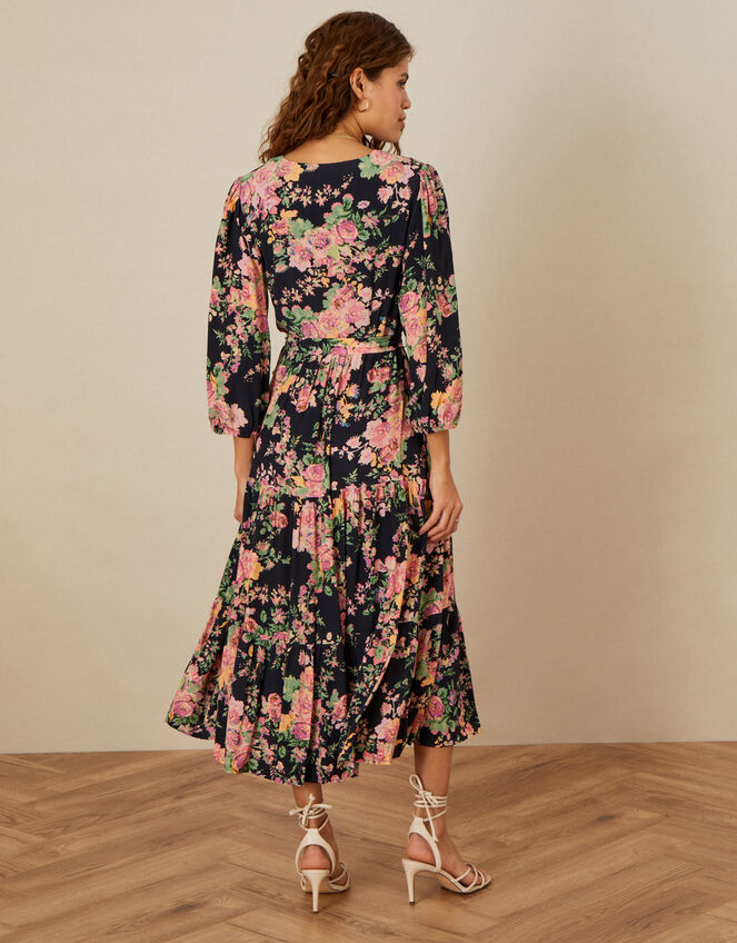 Rosemary Tiered Midi Dress in Sustainable Viscose, Black (BLACK), large