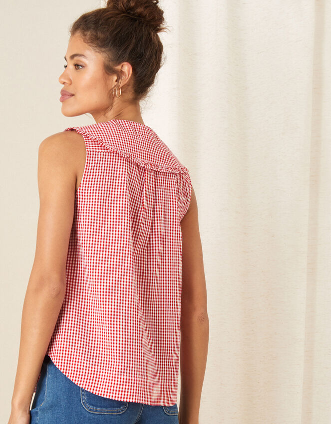 Gingham Sleeveless Top, Red (RED), large