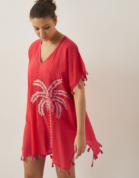 Katie Embroidered Tassel Kaftan, Orange (CORAL), large