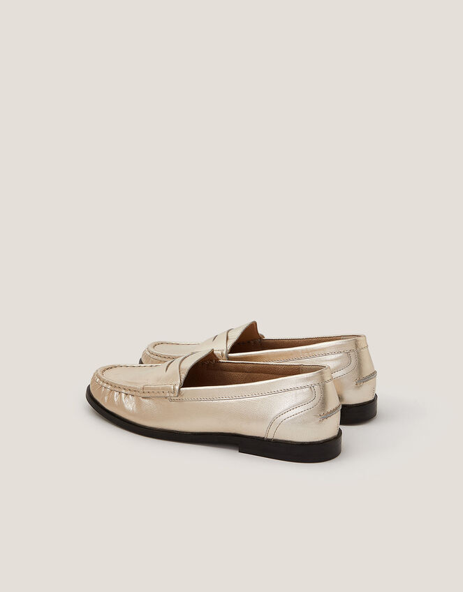 Grace Metallic Leather Loafers, Gold (GOLD), large