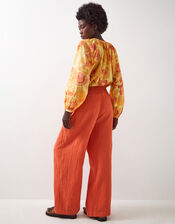 East Stephanie Crinkled Cotton Trousers, Orange (ORANGE), large