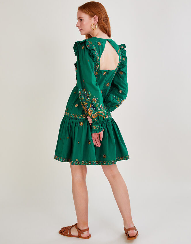 Gianna Embroidered Poplin Short Dress, Green (GREEN), large