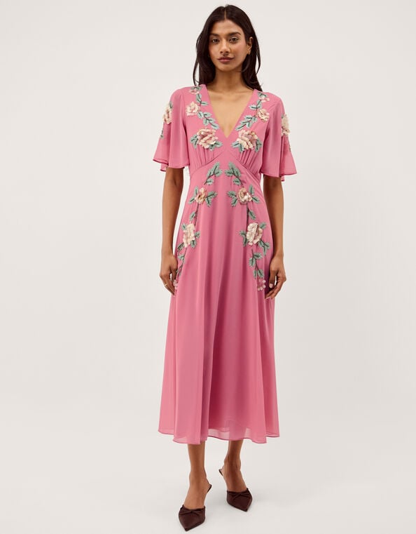 Cora Embellished Floral Midi Dress, Pink (ROSE), large