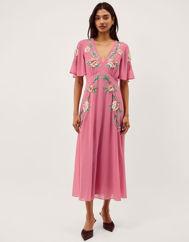 Cora Embellished Floral Midi Dress, Pink (ROSE), large