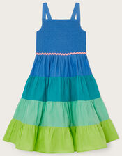 Shirred Colourblock Beach Dress, Green (GREEN), large