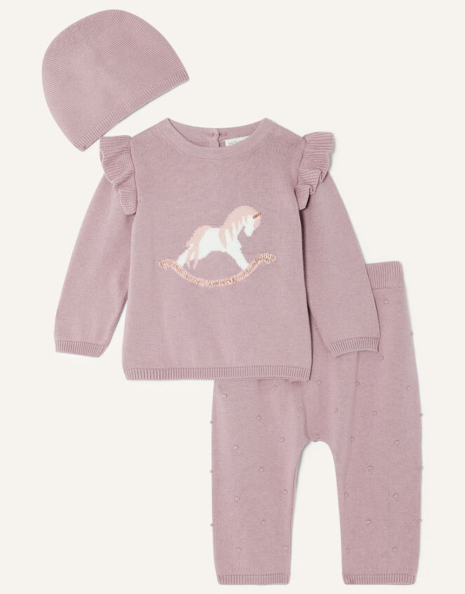 Newborn Rocking Horse Knitted Set, Purple (MAUVE), large