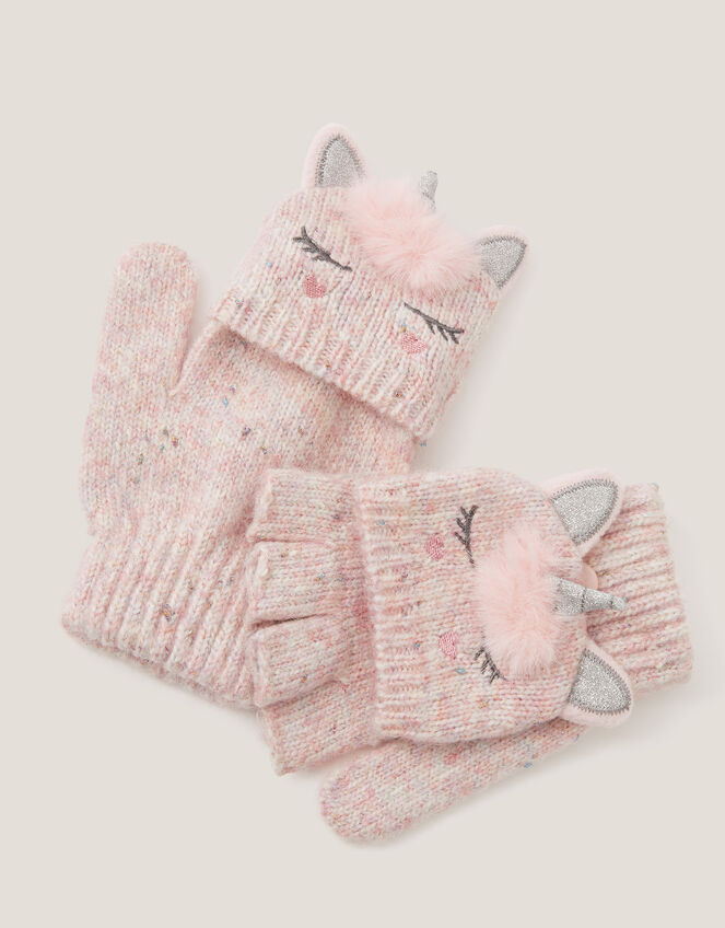 Unicorn Fingerless Gloves with Mittens, Pink (PINK), large