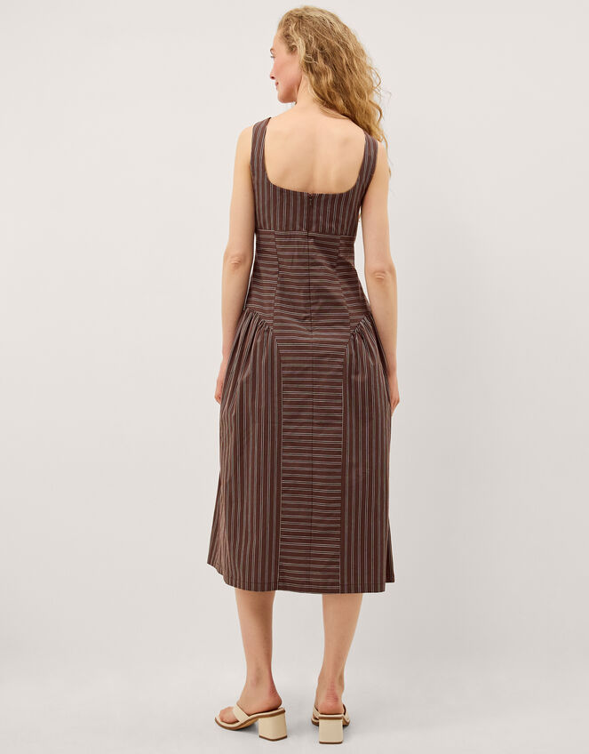 Selena Square Neck Stripe Midi Dress, Brown (CHOCOLATE), large