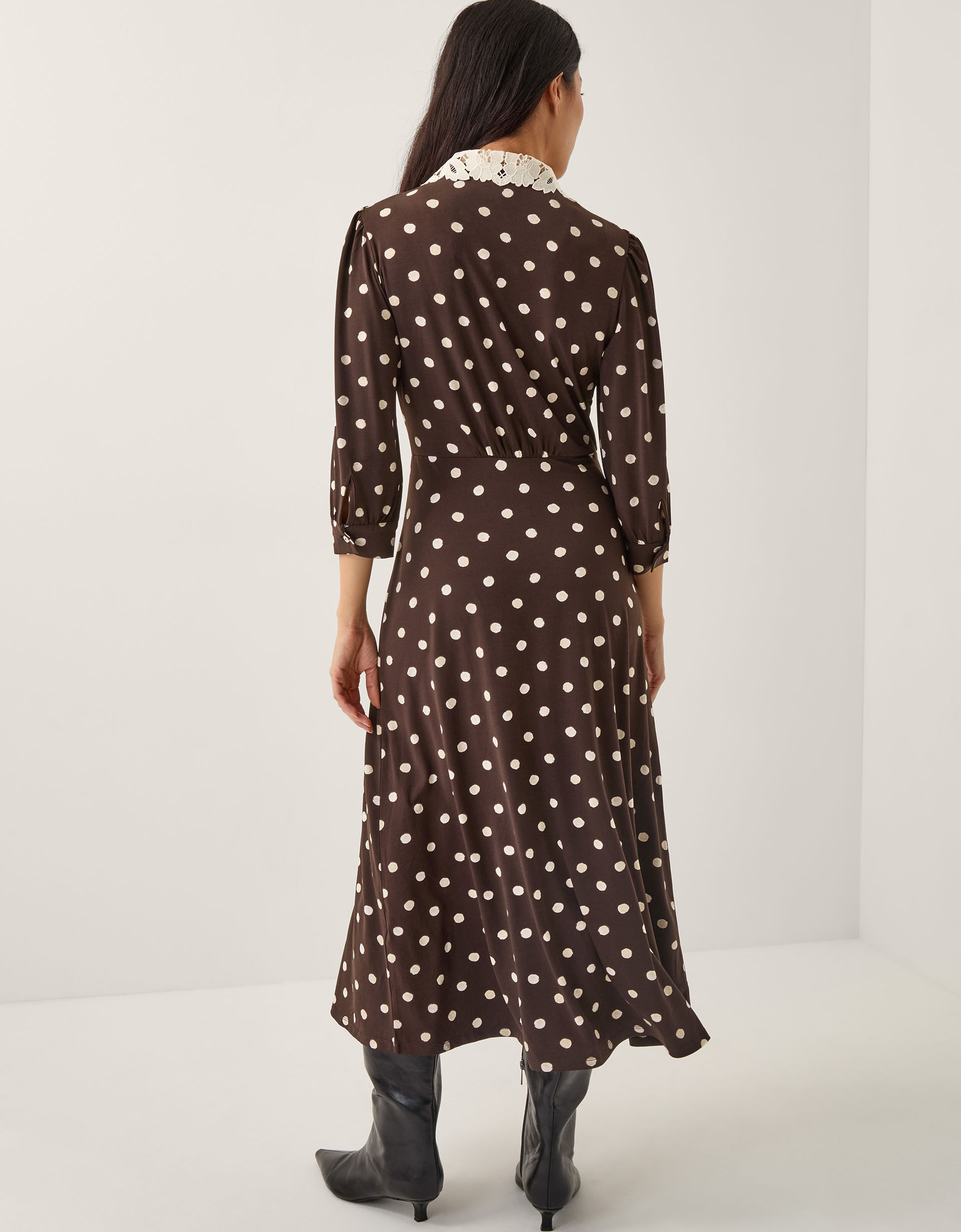 Paris Polka Dot Jersey Midi Dress Brown | Midi Dresses | Monsoon