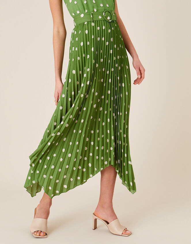 Spot Print Pleated Midi Skirt, Green (GREEN), large