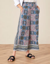 Leighton Printed Wide Leg Trousers , Blue (BLUE), large