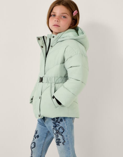 Belted Puffer Coat, Green (SAGE), large