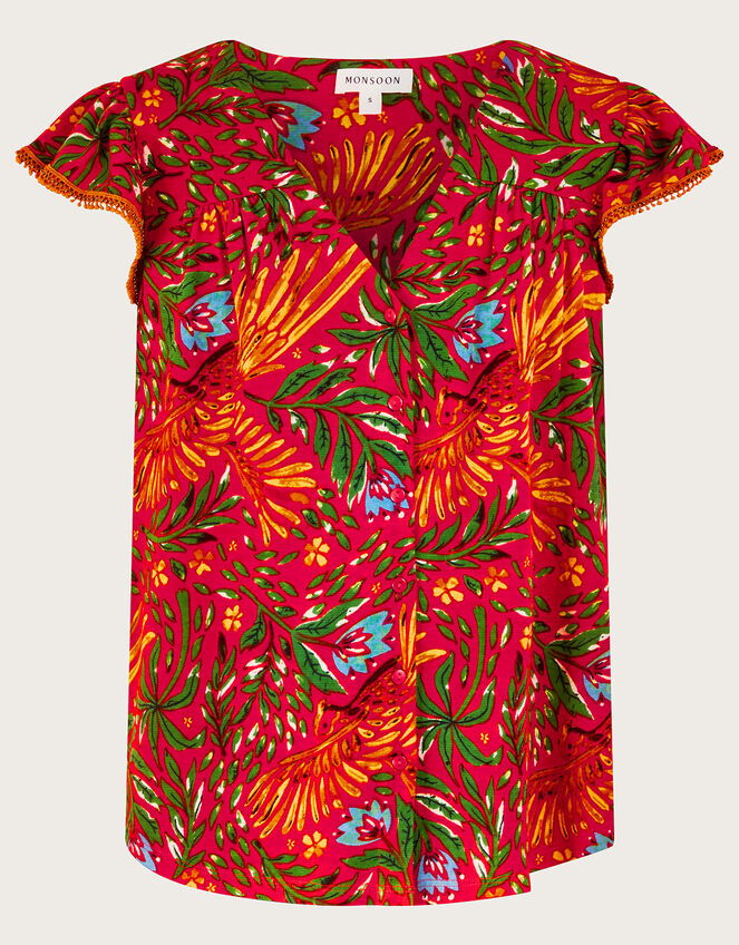Leaf Print Jersey Top, Red (RED), large