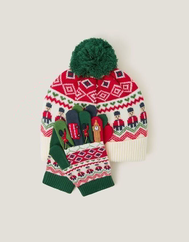 London Novelty Bobble Hat & Gloves Set, Multi (MULTI), large