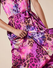 Crystal Animal Sleeveless Satin Dress, Pink (PINK), large