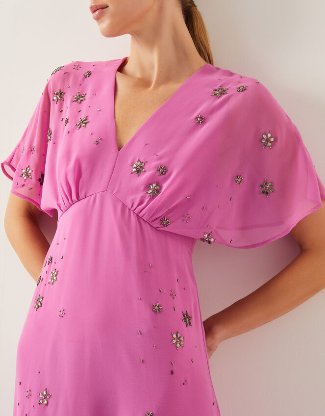 Candice Embellished Flutter Sleeve Midi Dress, Pink (PINK), large