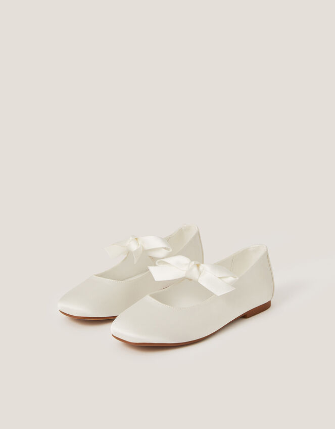 Satin Bow Ballet Flats, Ivory (IVORY), large