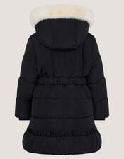 Bow Hooded Puffer Coat, Black (BLACK), large