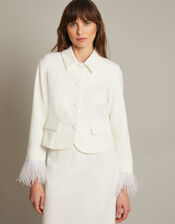 Luisa Feather Cuff Bridal Jacket, Ivory (IVORY), large