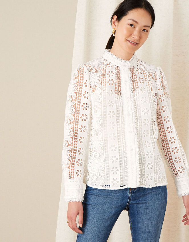 Tracey High Neck Lace Blouse Ivory | Blouses & Shirts | Monsoon US.