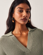 Cece Short Sleeve Collar Jumper, Green (KHAKI), large