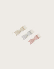 Shimmer Bow Hair Clips Set of Three, , large