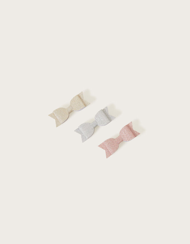 Shimmer Bow Hair Clips Set of Three, , large