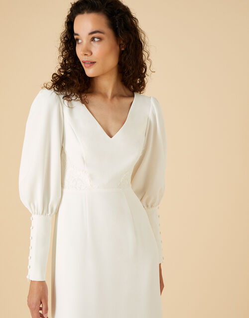 Briana Button Sleeve Bridal Maxi Dress, Ivory (IVORY), large