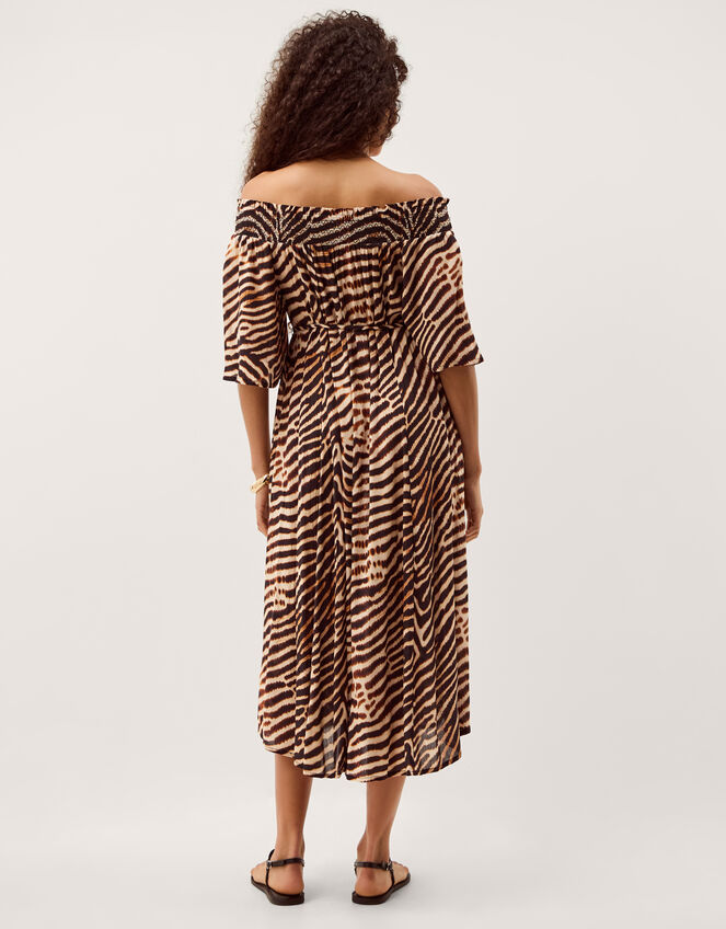 Annie Bardot Animal Print Midi Dress, Brown (BROWN), large
