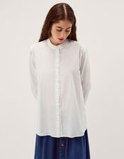 Paige Frilled Poplin Shirt, White (WHITE), large