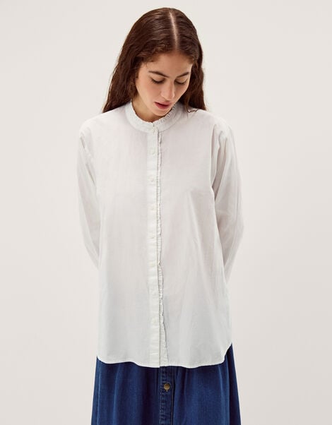Paige Frilled Poplin Shirt, White (WHITE), large