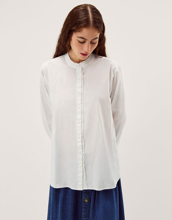 Paige Frilled Poplin Shirt, White (WHITE), large