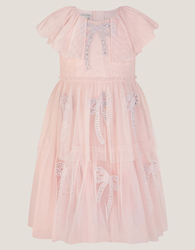 Embellished Bow Cape Sleeve Dress, Pink (PINK), large