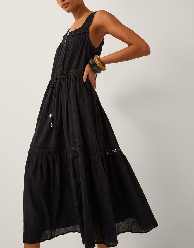 Maddi Sleeveless Embroidered Midi Dress, Black (BLACK), large