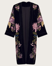 Freya Velvet Embroidered Kimono, Black (BLACK), large