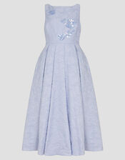 Fallon Hand-Beaded Jacquard Midi Dress, Blue (PALE BLUE), large