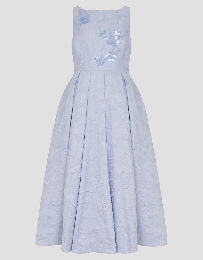 Fallon Hand-Beaded Jacquard Midi Dress, Blue (PALE BLUE), large