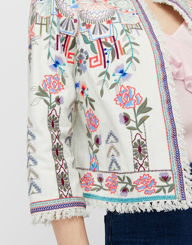 Embroidered Jacket in Organic Cotton, Ivory (IVORY), large