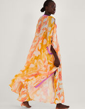 Abstract Print Longline Kimono, Orange (ORANGE), large