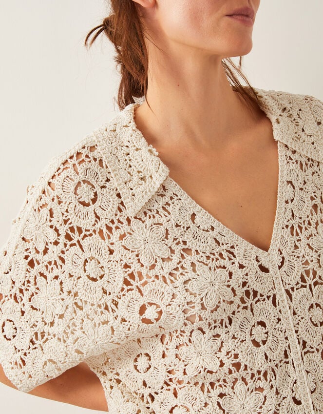 Ren Crochet Collared Blouse, Ivory (IVORY), large