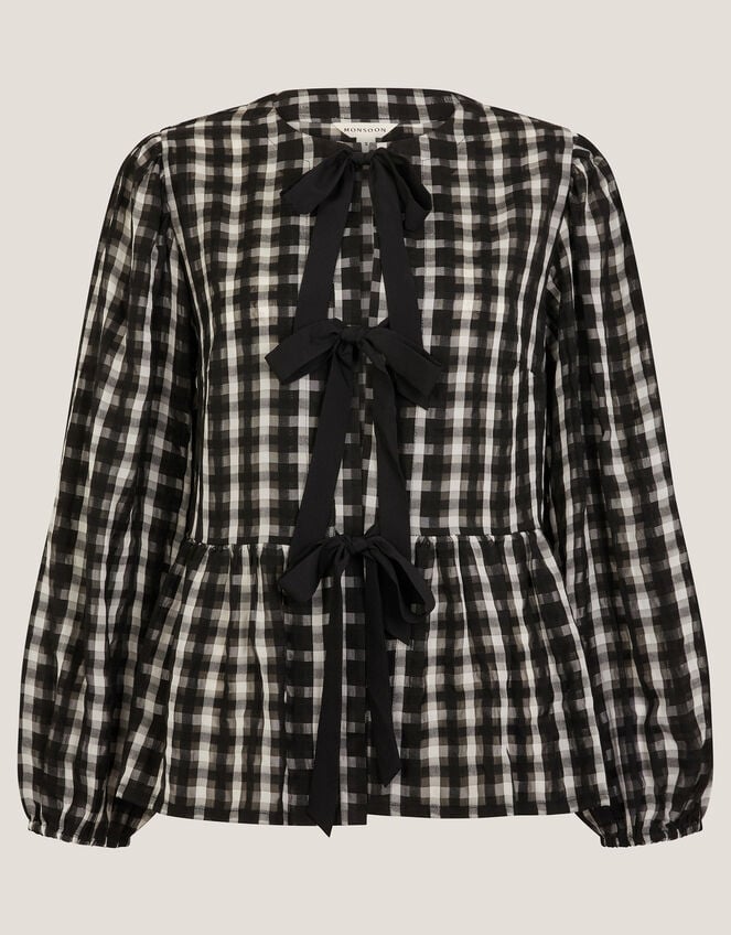 Violet Bow Check Blouse, Black (BLACK), large
