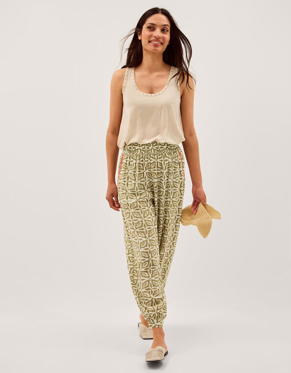 Elma Print Balloon Trousers, Green (KHAKI), large