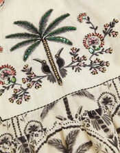 Palm Print Embellished Halter Dress, Ivory (IVORY), large