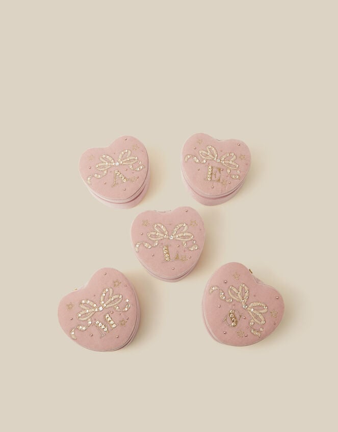 Embellished Heart Velvet Initial Jewellery Box, Pink (PINK), large