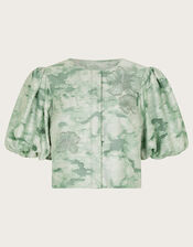 Josie Puff Sleeve Floral Jacquard Top, Green (SAGE), large