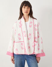 East Millie Floral Print Quilted Jacket, Pink (PINK), large
