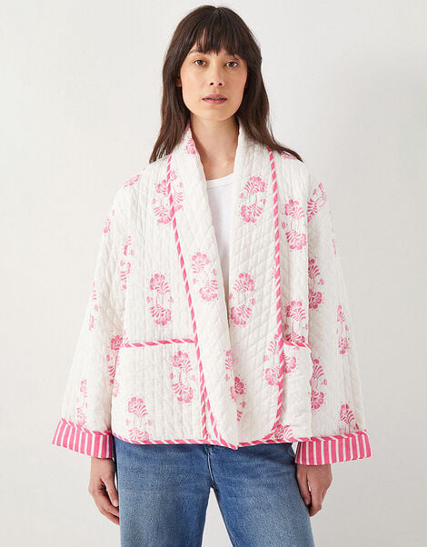 East Millie Floral Print Quilted Jacket, Pink (PINK), large