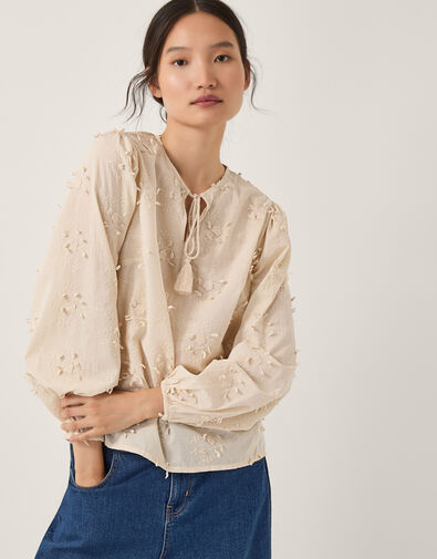 Pascale Floral Appliqué Blouse, Ivory (IVORY), large