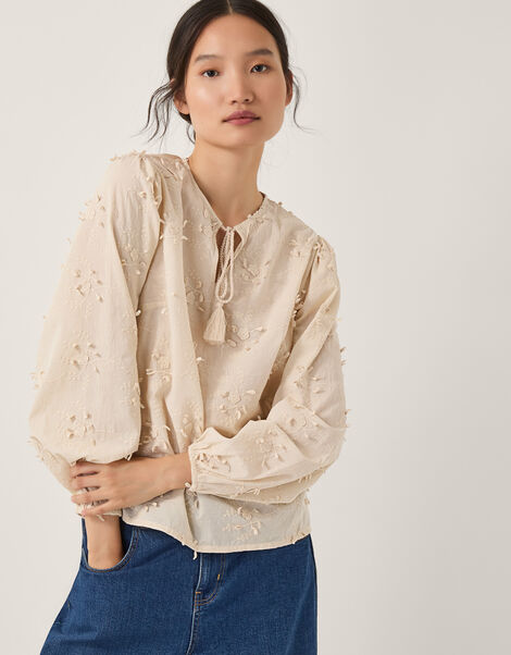 Pascale Floral Appliqué Blouse, Ivory (IVORY), large