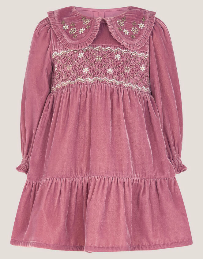 Baby Floral Embroidered Velvet Dress, Pink (PINK), large